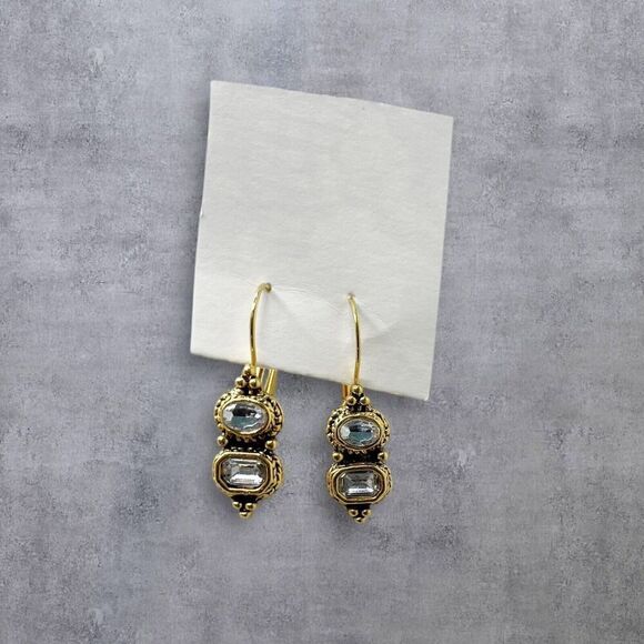 Vintage Avon Earrings Gold Tone Clear Jeweled Rhinestone Drop 70s 80s Retro Glam - Picture 1 of 16